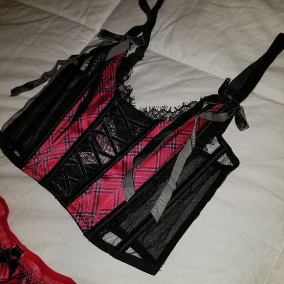 Victorias Secret Dream Angels Unlined Lace-up Corset Crop Top Bra with panties - Picture 12 of 15